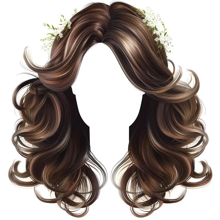 Brown Curly Hair with Flowers