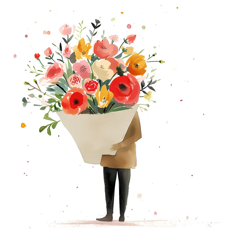 Person Holding a Large Bouquet of Flowers