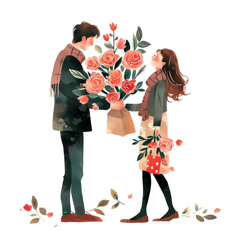 Couple with a Bouquet of Roses