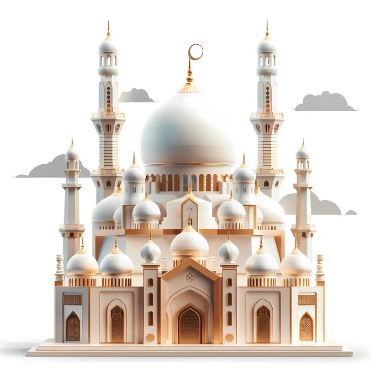 Elegant Mosque with Crescent and Clouds