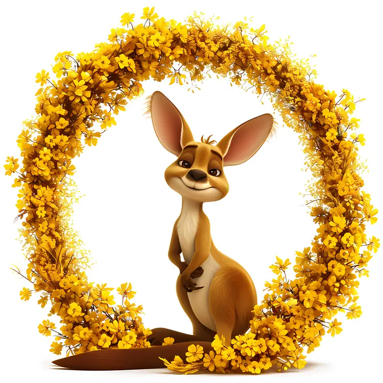 Cute Kangaroo in Floral Wreath