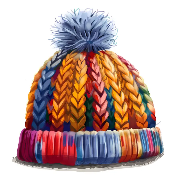 Colorful Knitted Hat with Pom-Pom