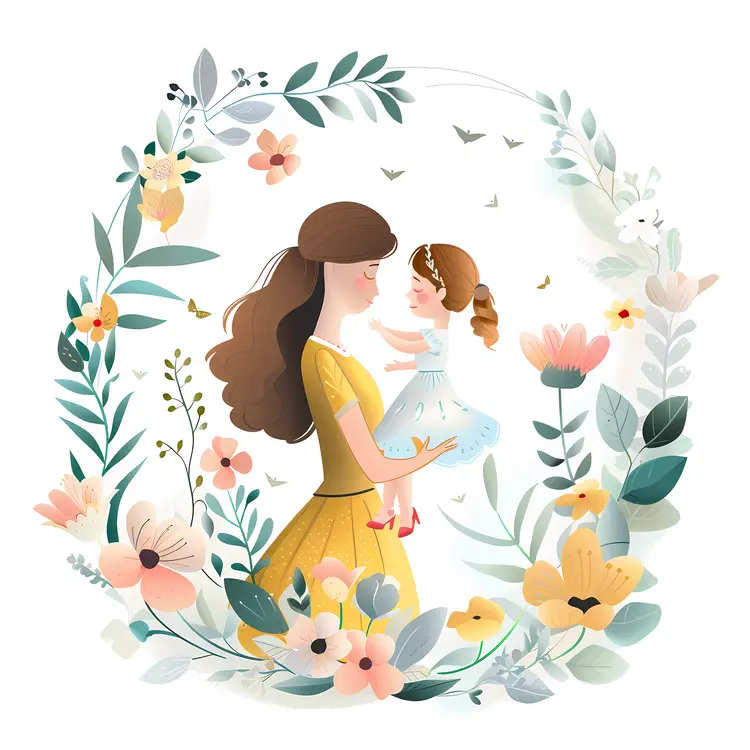 Mother and Child Surrounded by Flowers