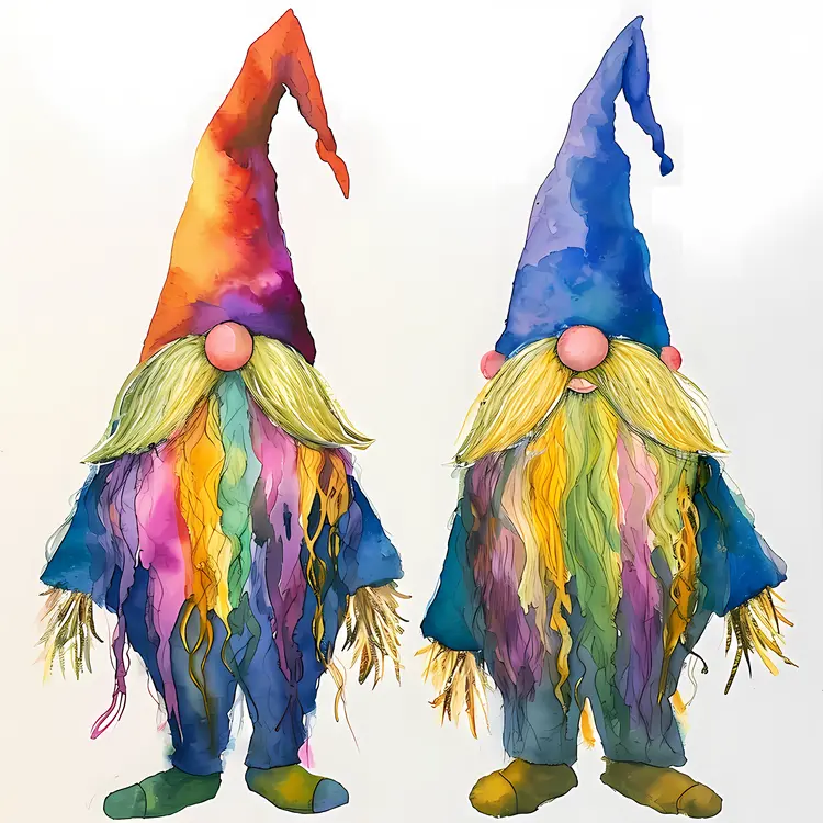 Watercolor Gnomes in Whimsical Attire