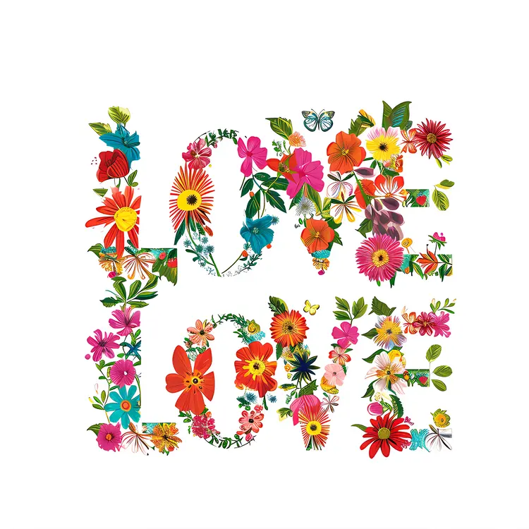 Colorful Floral LOVE Typography