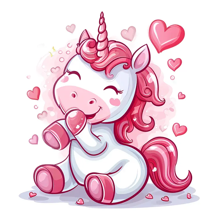 Happy Laughing Unicorn with Hearts