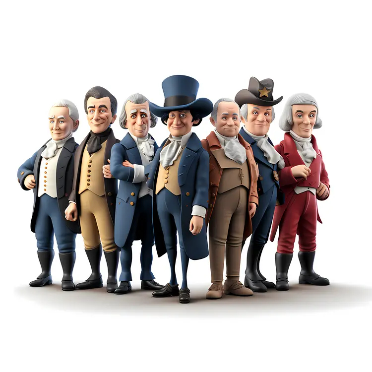 Cartoon Founding Fathers in Historical Clothing