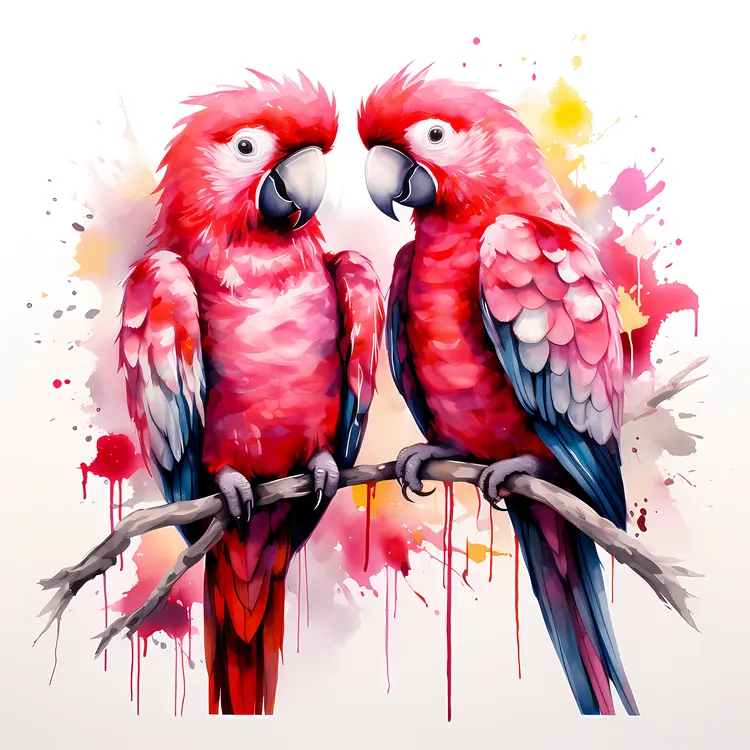 Pink Parrots on a Branch