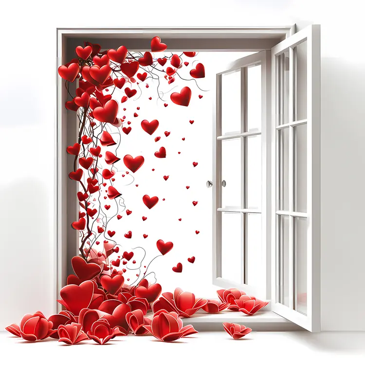 Heart Balloons Overflowing from Window