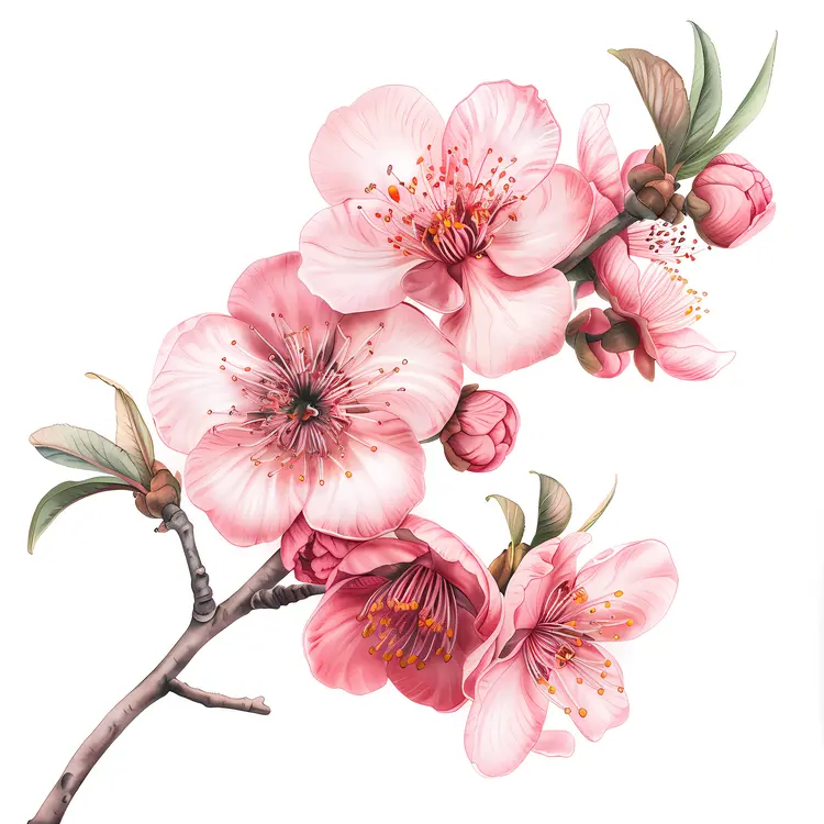 Delicate Pink Blossoms on Branch
