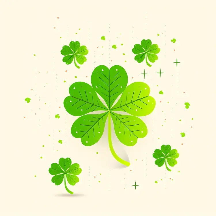 Green Four-leaf Clover with Sparkles