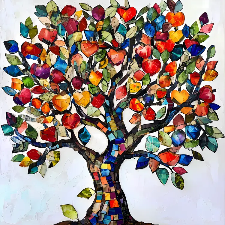 Colorful Mosaic Tree with Leaves