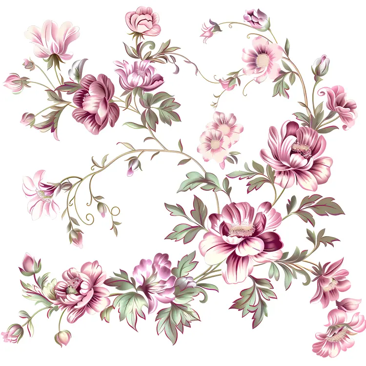 Intricate Floral Pattern with Pink and White Flowers