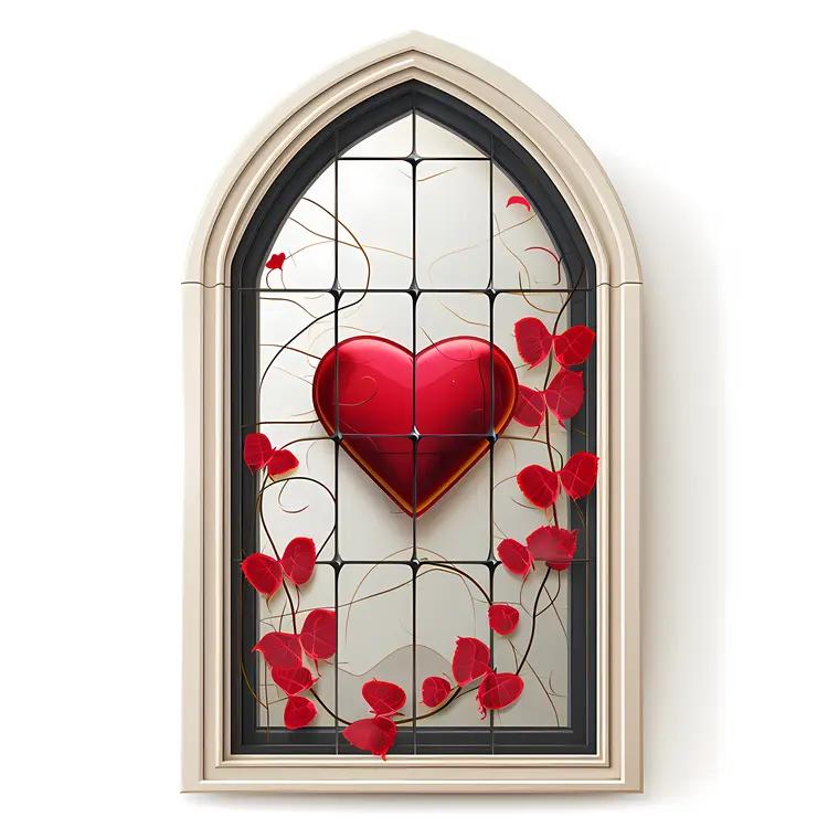 Stained Glass Window with Red Heart
