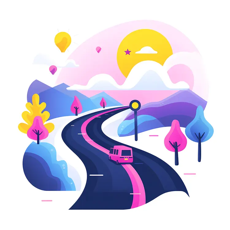 Winding Road Through Mountains at Sunrise