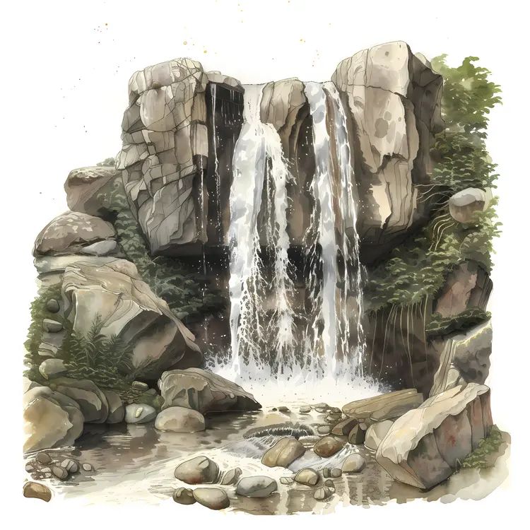 Realistic Waterfall with Rocks