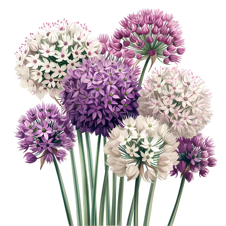 Mixed Allium Flowers in Bloom