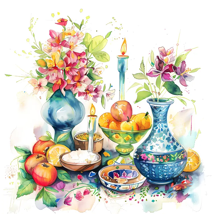 Floral Arrangement with Fruits and Candles