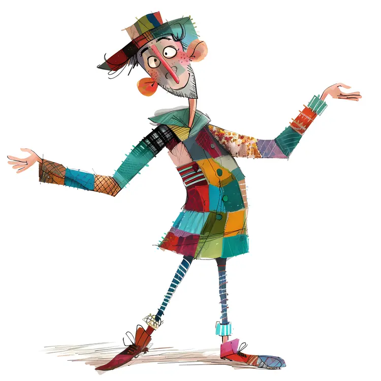Colorful Patchwork Man Cartoon Character