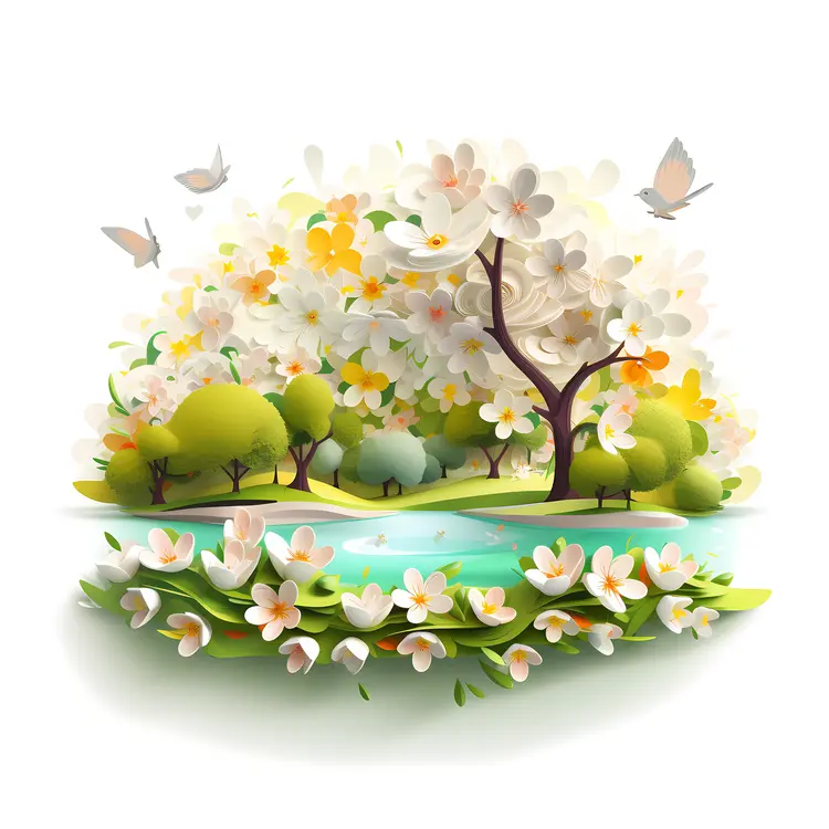 Blossoming Tree in Spring Garden