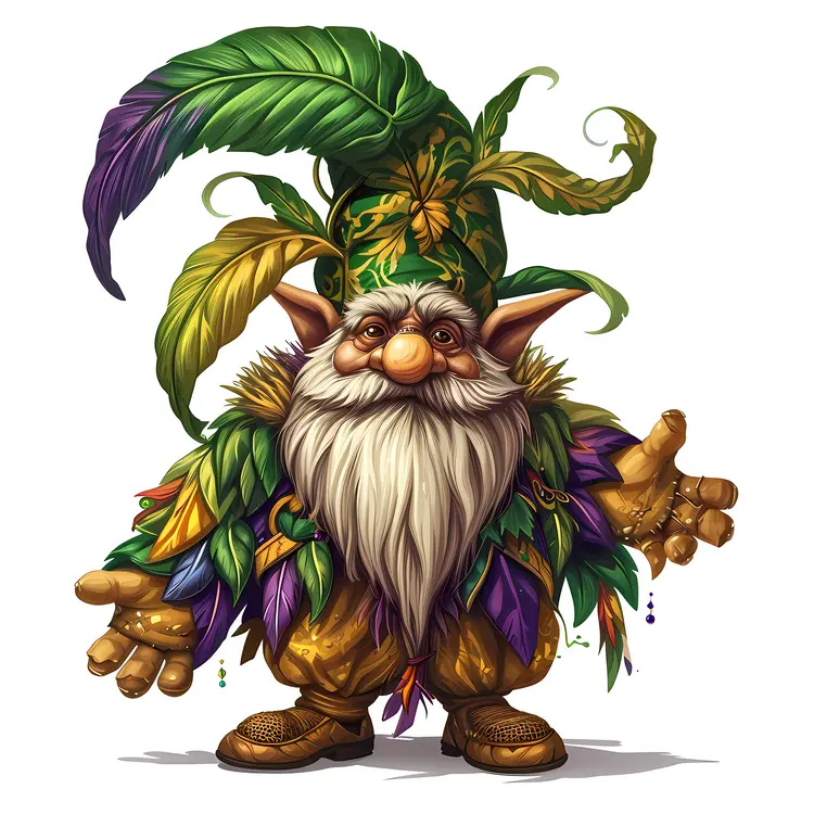Green Fantasy Gnome with Leaf Hat