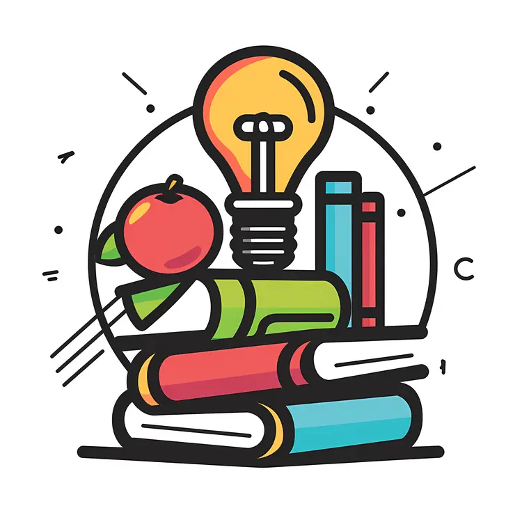 Books, Light Bulb, and Apple for Knowledge and Ideas