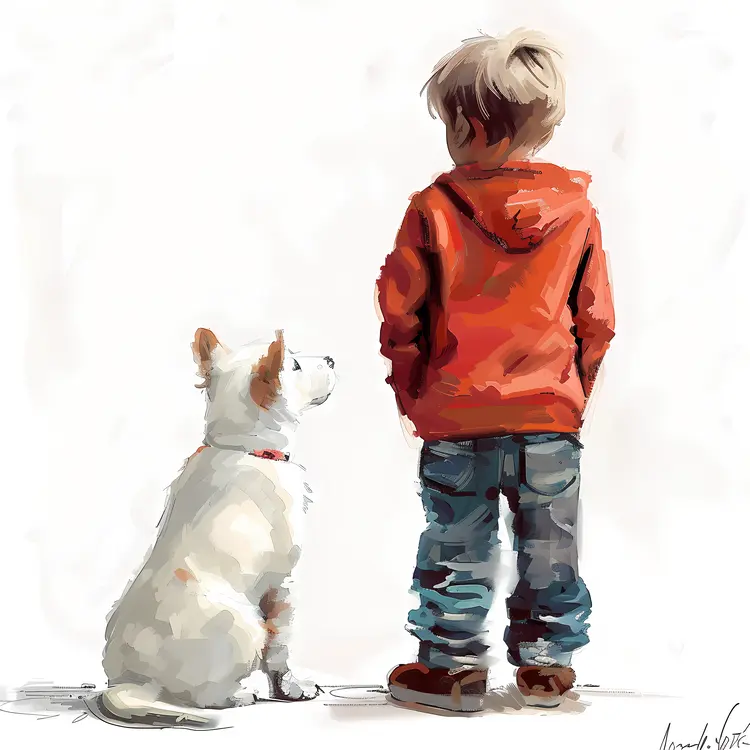 Boy and Dog Back View Illustration