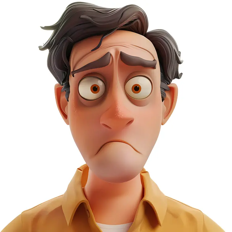 Sad Cartoon Man with Worried Expression