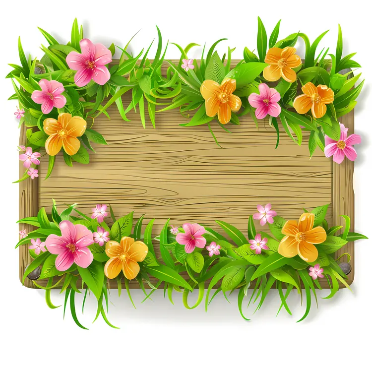 Wooden Board with Tropical Flowers