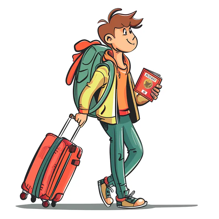 Cartoon Traveler with Luggage and Passport