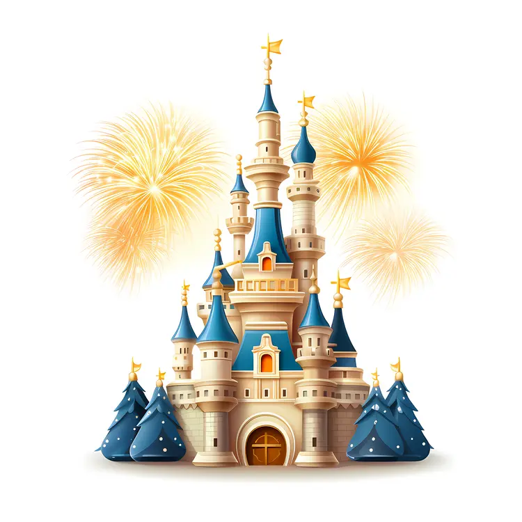Fireworks Castle with Blue Towers