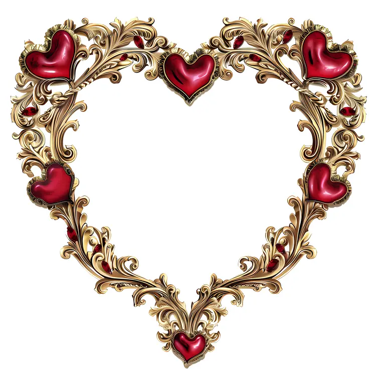 Heart-shaped Ornate Frame with Red Hearts