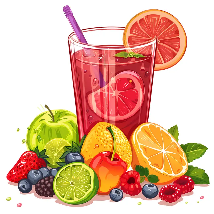 Colorful Fruit Juice with Fresh Fruits