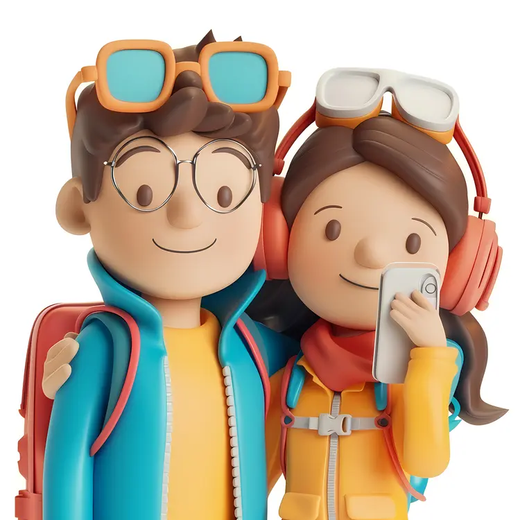 Smiling Couple with Glasses Taking a Selfie in Winter Clothes