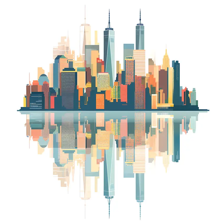 Cityscape with Reflection in Water