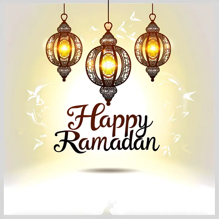 Glowing Lanterns with Happy Ramadan Text