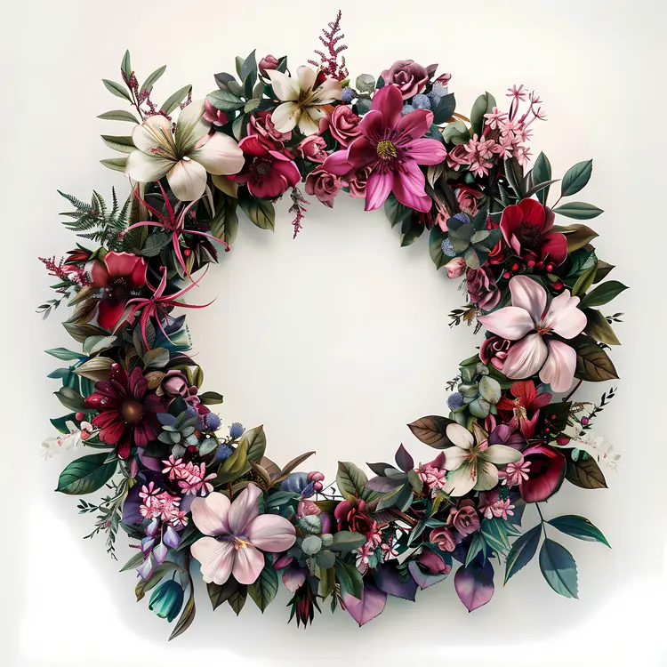 Pink and White Flower Wreath with Mixed Blooms