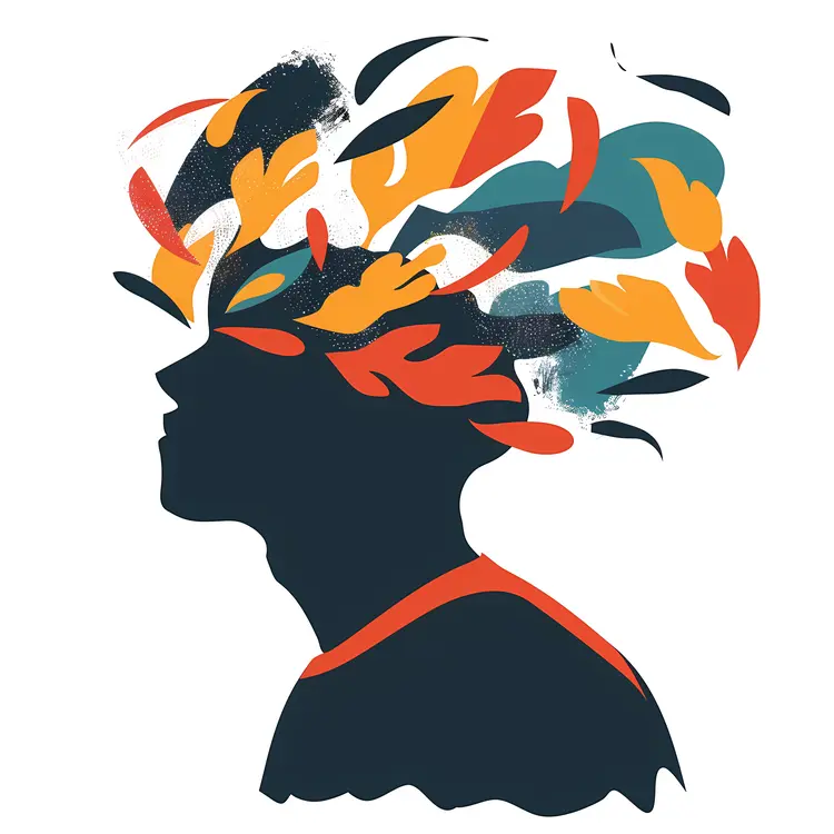 Abstract Head Silhouette with Colorful Leaves