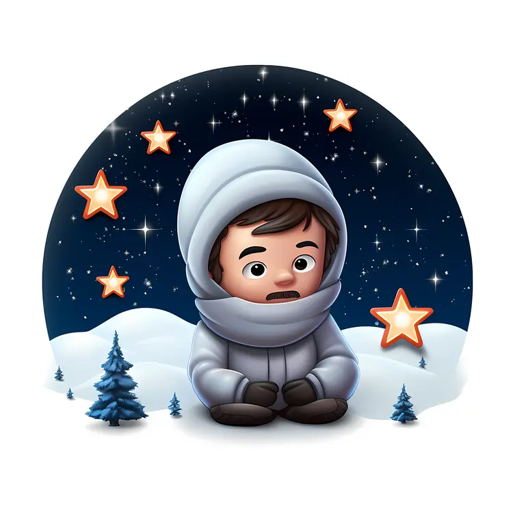 Boy in Winter Clothes with Stars