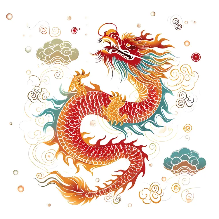 Red Chinese Dragon with Clouds