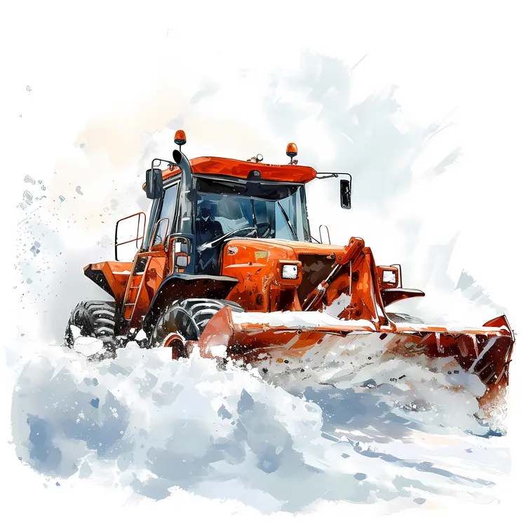 Orange Snowplow Clearing Snow
