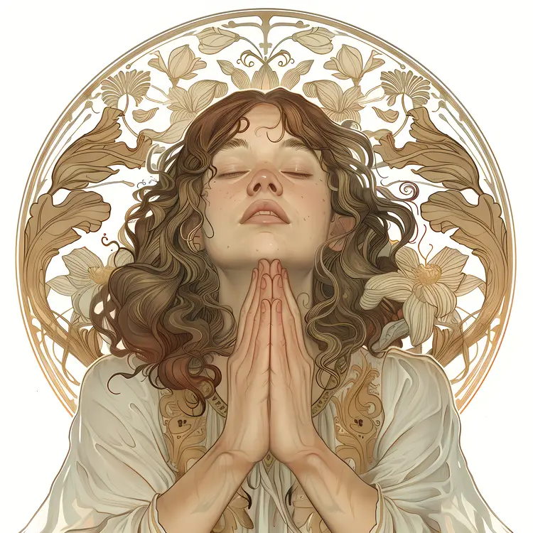 Praying Woman with Floral Background