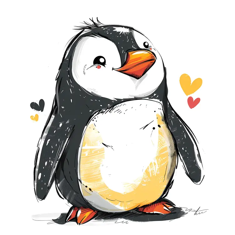Cute Cartoon Penguin with Hearts