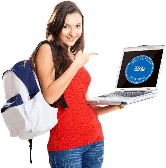 Woman Holding Laptop and Pointing