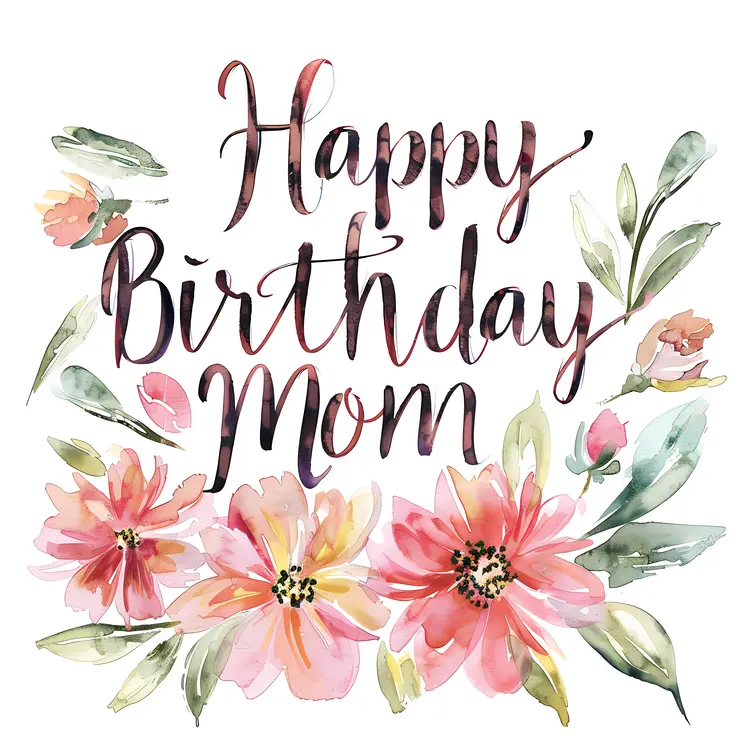 Happy Birthday Mom Greeting Card with Flowers