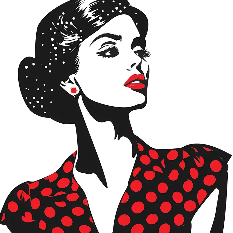 Retro Woman with Sunglasses and Polka Dot Dress
