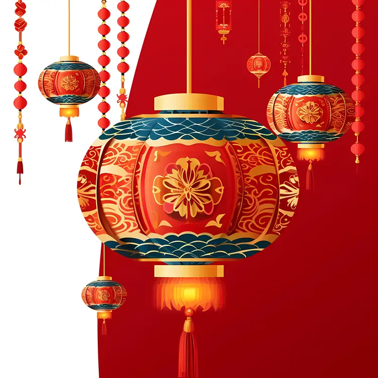 Red and Blue Lantern Hanging Ornament