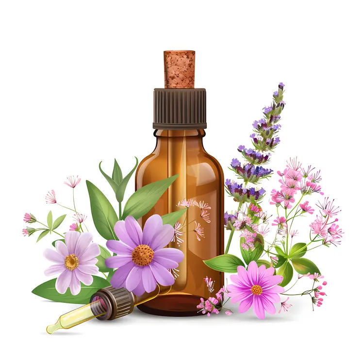 Amber Essential Oil Bottle with Pink Flowers