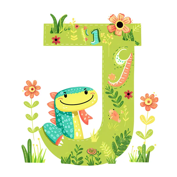 Green Letter J with Dinosaur