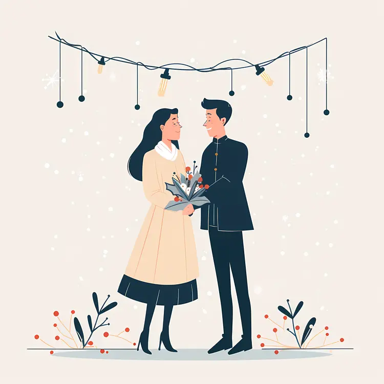 Couple in Winter with Bouquet